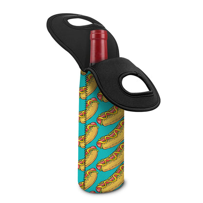 Drawing Hot Dog Pattern Print Single Neoprene Wine Tote