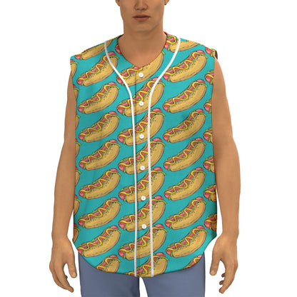 Drawing Hot Dog Pattern Print Sleeveless Baseball Jersey