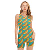 Drawing Hot Dog Pattern Print Sleeveless One Piece Swimsuit