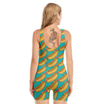 Drawing Hot Dog Pattern Print Sleeveless One Piece Swimsuit