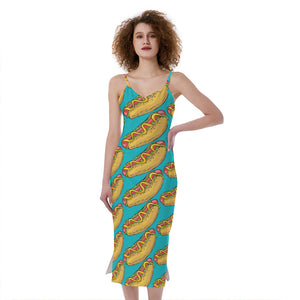 Drawing Hot Dog Pattern Print Slim Fit Midi Cami Dress