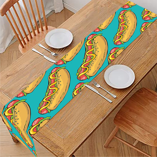 Drawing Hot Dog Pattern Print Table Runner