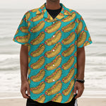 Drawing Hot Dog Pattern Print Textured Short Sleeve Shirt