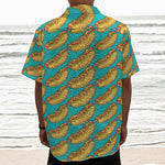 Drawing Hot Dog Pattern Print Textured Short Sleeve Shirt