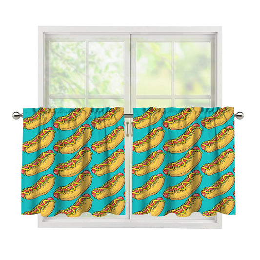 Drawing Hot Dog Pattern Print Tier Curtains