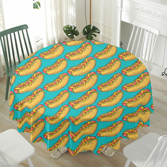 Drawing Hot Dog Pattern Print Waterproof Round Tablecloth