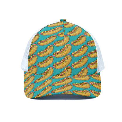 Drawing Hot Dog Pattern Print White Mesh Trucker Cap