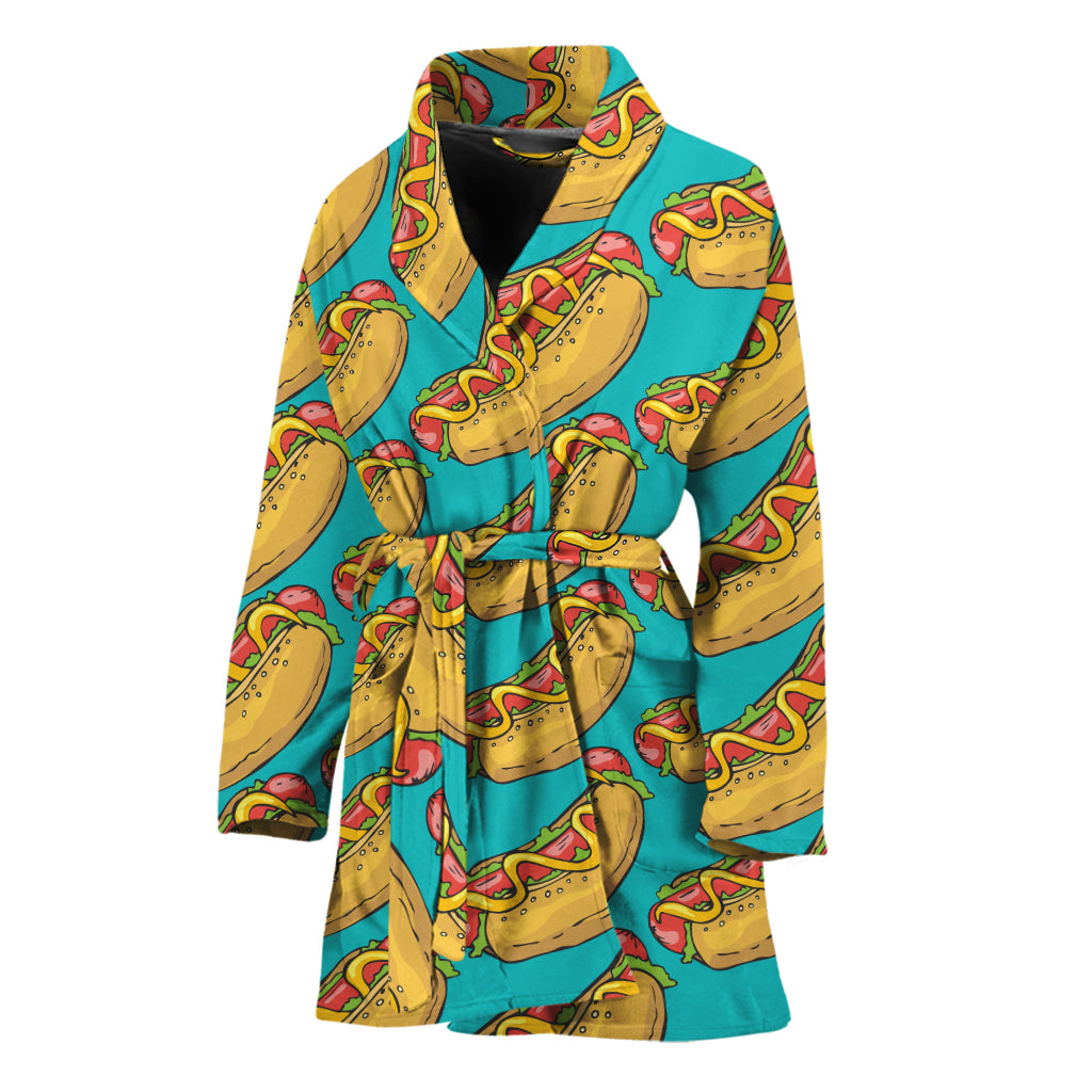 Drawing Hot Dog Pattern Print Women's Bathrobe