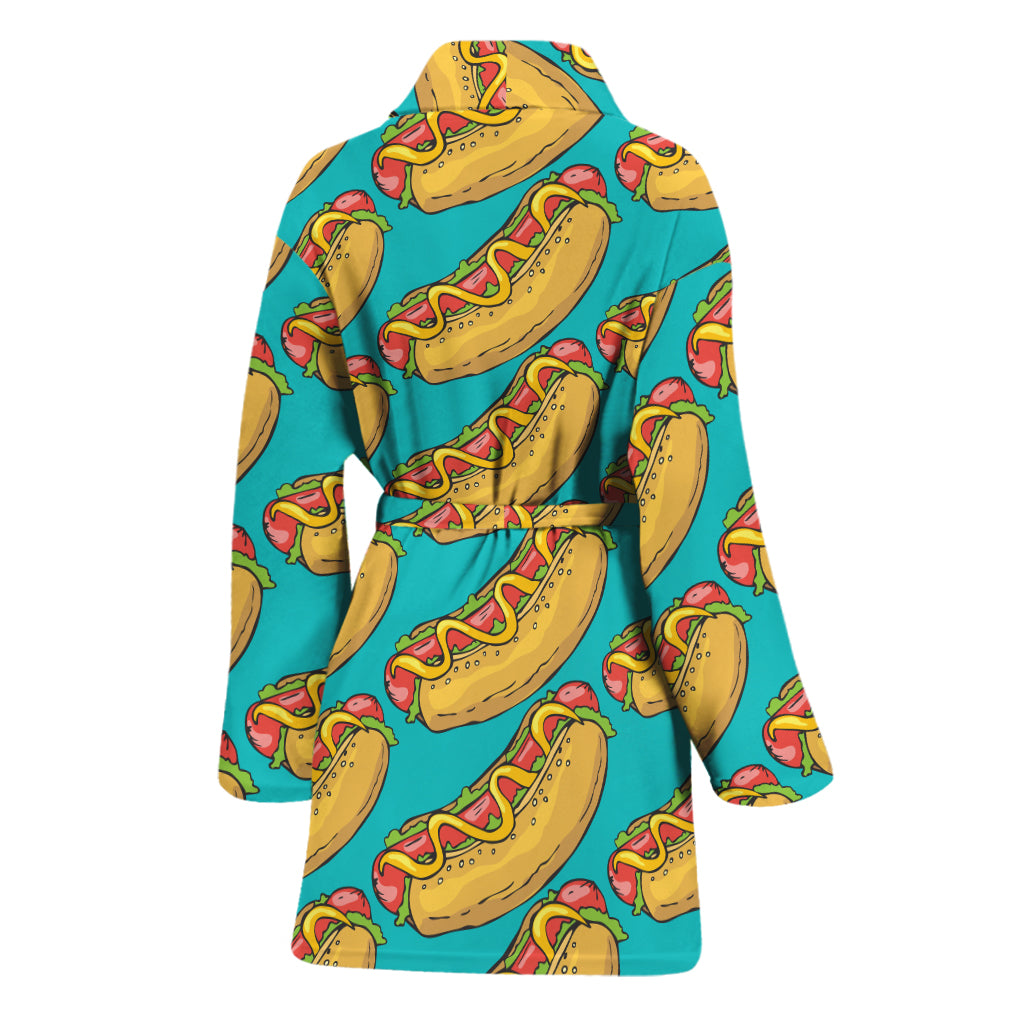 Drawing Hot Dog Pattern Print Women's Bathrobe