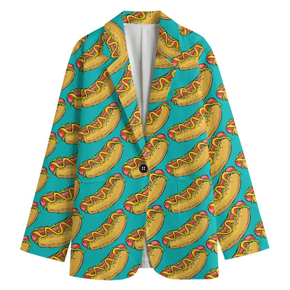 Drawing Hot Dog Pattern Print Women's Blazer