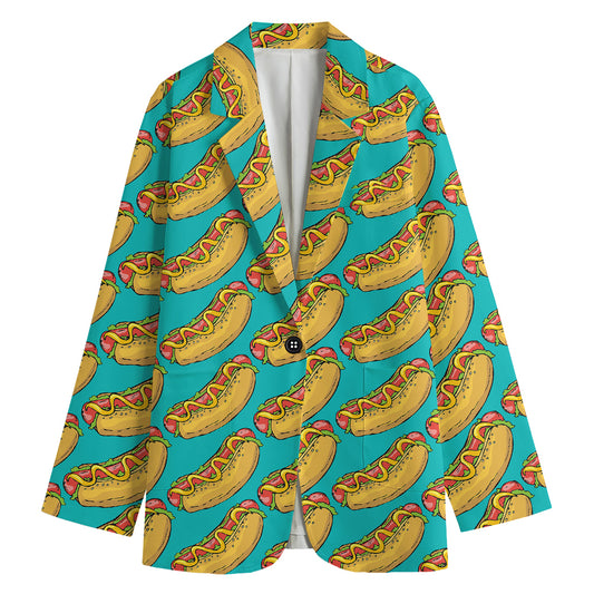 Drawing Hot Dog Pattern Print Women's Blazer