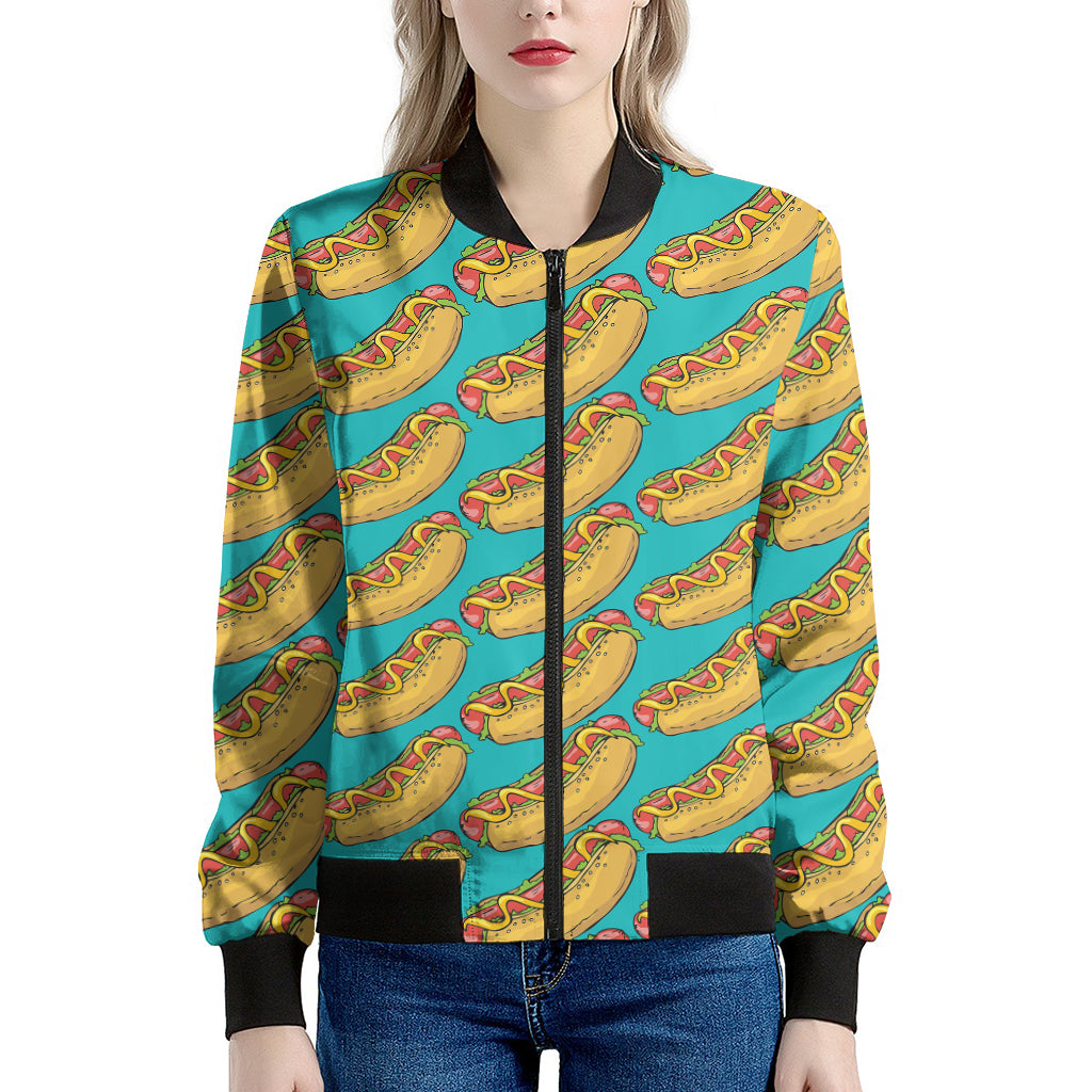 Drawing Hot Dog Pattern Print Women's Bomber Jacket