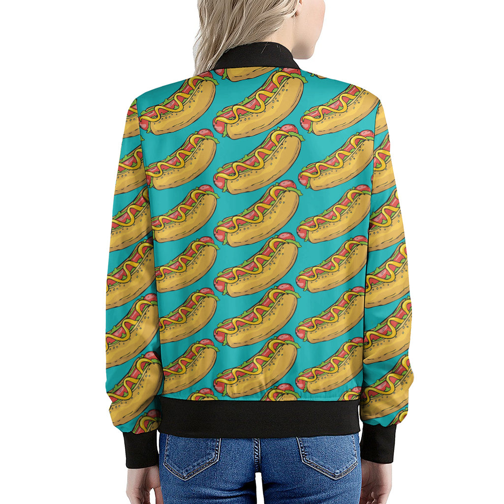 Drawing Hot Dog Pattern Print Women's Bomber Jacket