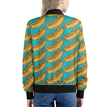 Drawing Hot Dog Pattern Print Women's Bomber Jacket