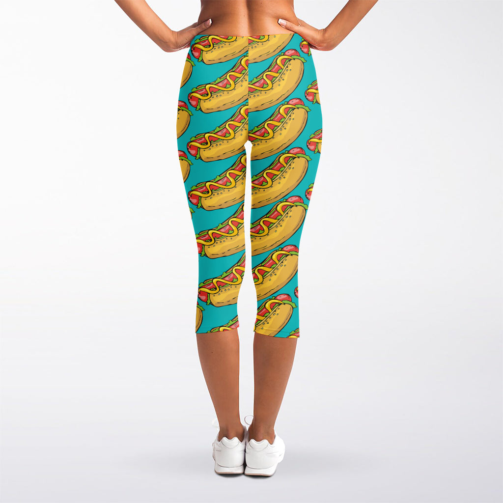 Drawing Hot Dog Pattern Print Women's Capri Leggings