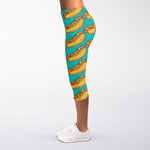 Drawing Hot Dog Pattern Print Women's Capri Leggings