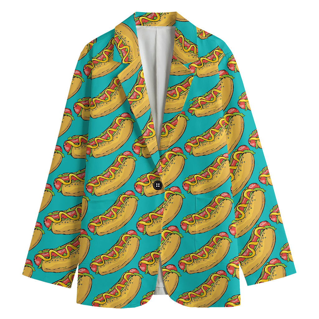 Drawing Hot Dog Pattern Print Women's Cotton Blazer