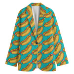 Drawing Hot Dog Pattern Print Women's Cotton Blazer