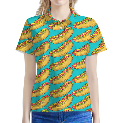 Drawing Hot Dog Pattern Print Women's Polo Shirt