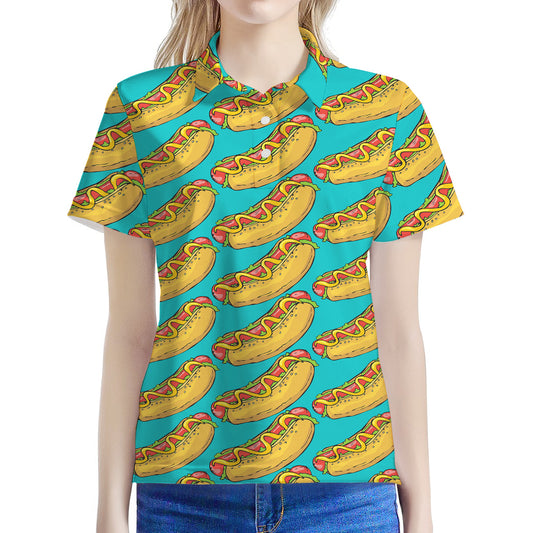 Drawing Hot Dog Pattern Print Women's Polo Shirt