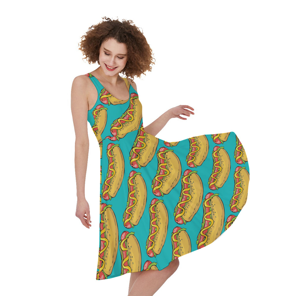 Drawing Hot Dog Pattern Print Women's Sleeveless Dress