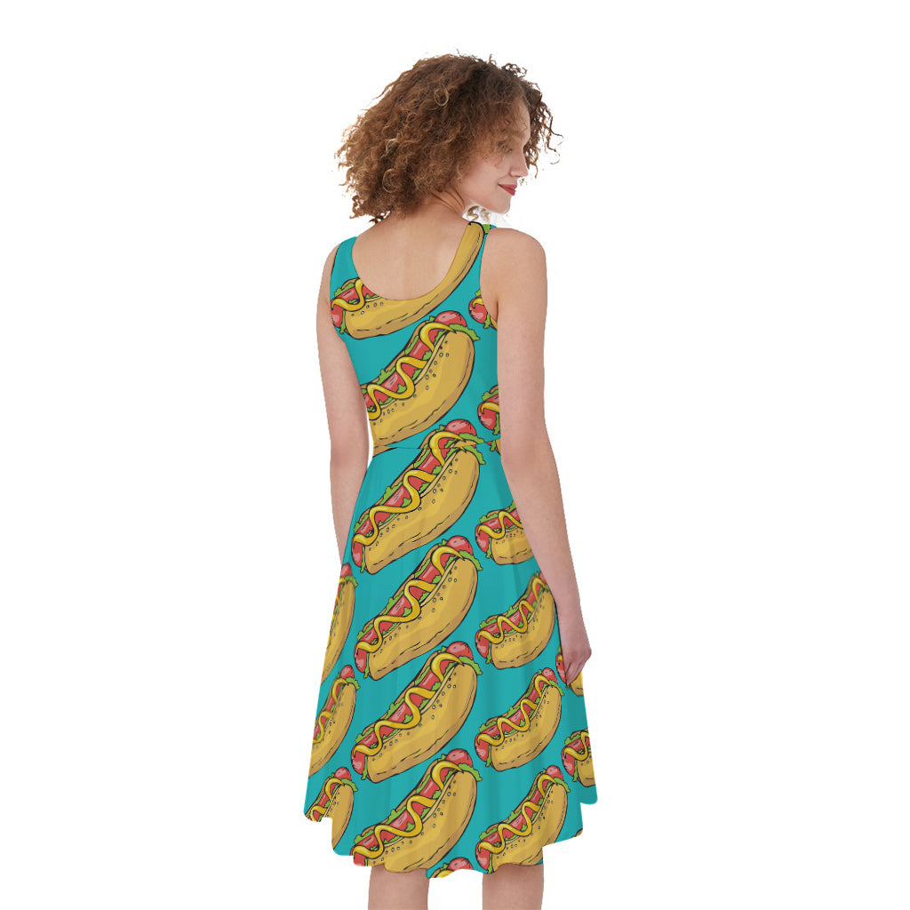 Drawing Hot Dog Pattern Print Women's Sleeveless Dress