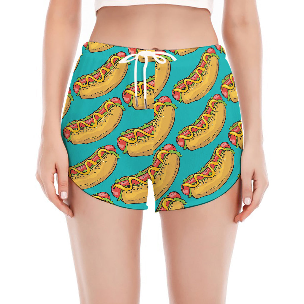Drawing Hot Dog Pattern Print Women's Split Running Shorts