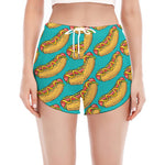 Drawing Hot Dog Pattern Print Women's Split Running Shorts