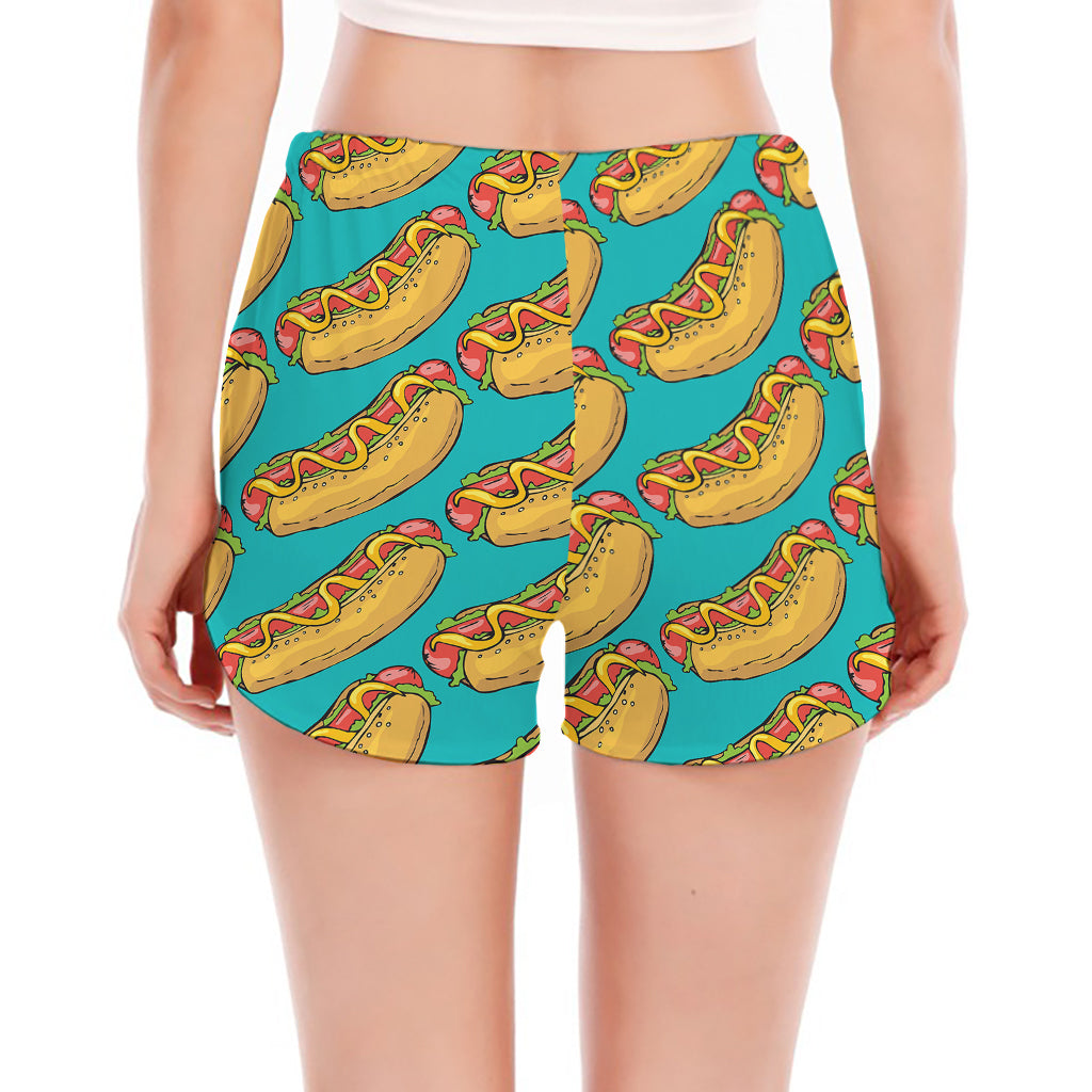 Drawing Hot Dog Pattern Print Women's Split Running Shorts