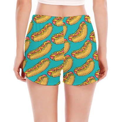 Drawing Hot Dog Pattern Print Women's Split Running Shorts