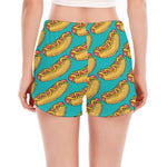 Drawing Hot Dog Pattern Print Women's Split Running Shorts