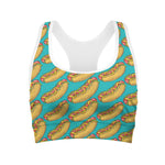 Drawing Hot Dog Pattern Print Women's Sports Bra