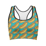 Drawing Hot Dog Pattern Print Women's Sports Bra
