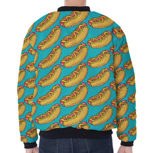 Drawing Hot Dog Pattern Print Zip Sleeve Bomber Jacket