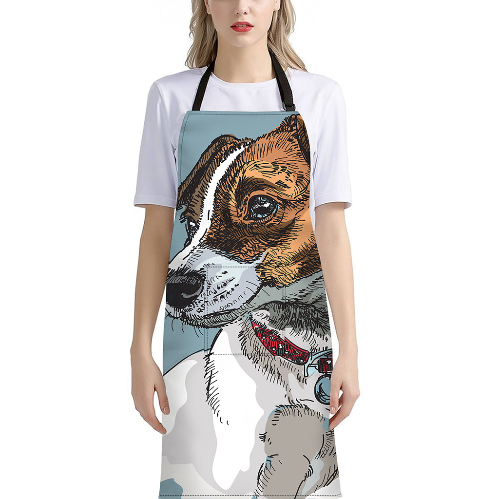 Drawing Jack Russell Terrier Print Bib Apron With Pocket