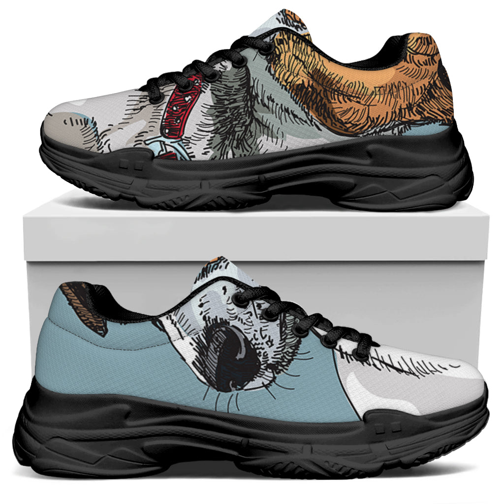 Drawing Jack Russell Terrier Print Black Chunky Shoes