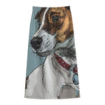 Drawing Jack Russell Terrier Print Cotton Front Slit Maxi Skirt