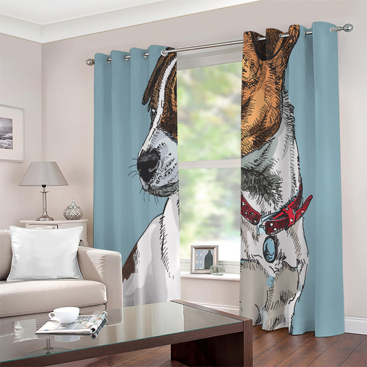Drawing Jack Russell Terrier Print Extra Wide Grommet Curtains