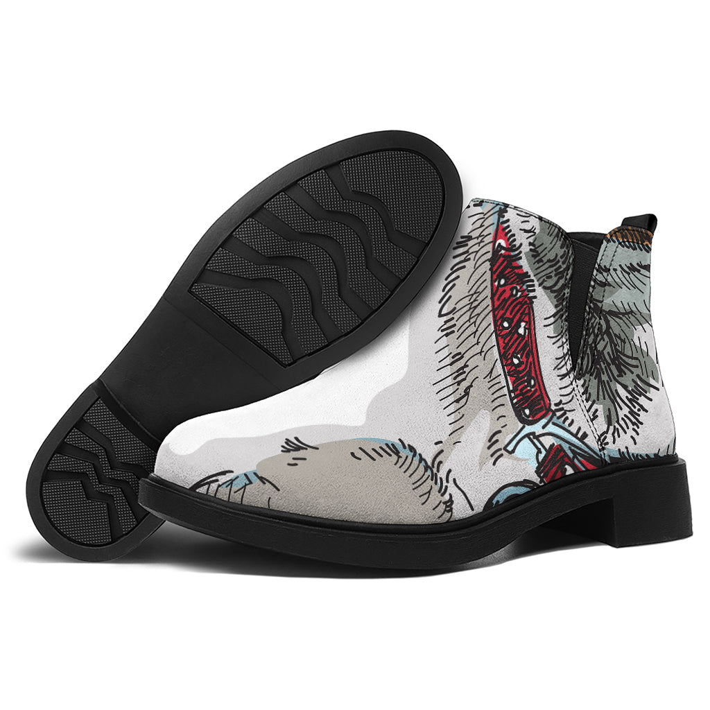 Drawing Jack Russell Terrier Print Flat Ankle Boots