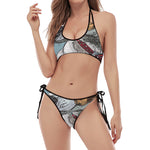 Drawing Jack Russell Terrier Print Halter Scoop Tie Side Bikini