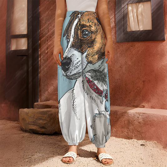Drawing Jack Russell Terrier Print Harem Pants