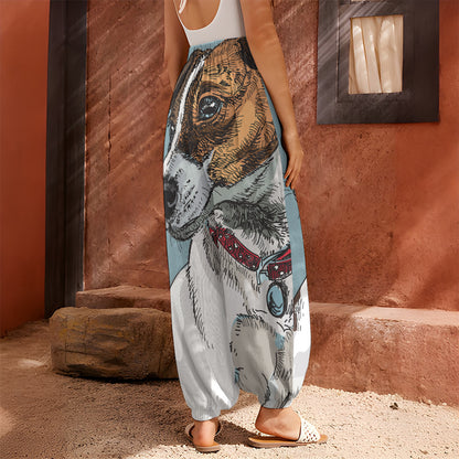Drawing Jack Russell Terrier Print Harem Pants