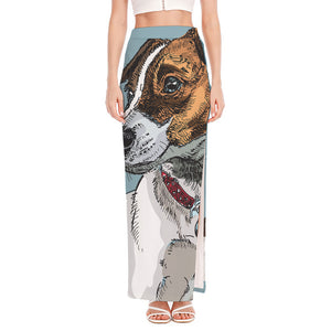 Drawing Jack Russell Terrier Print High Slit Maxi Skirt