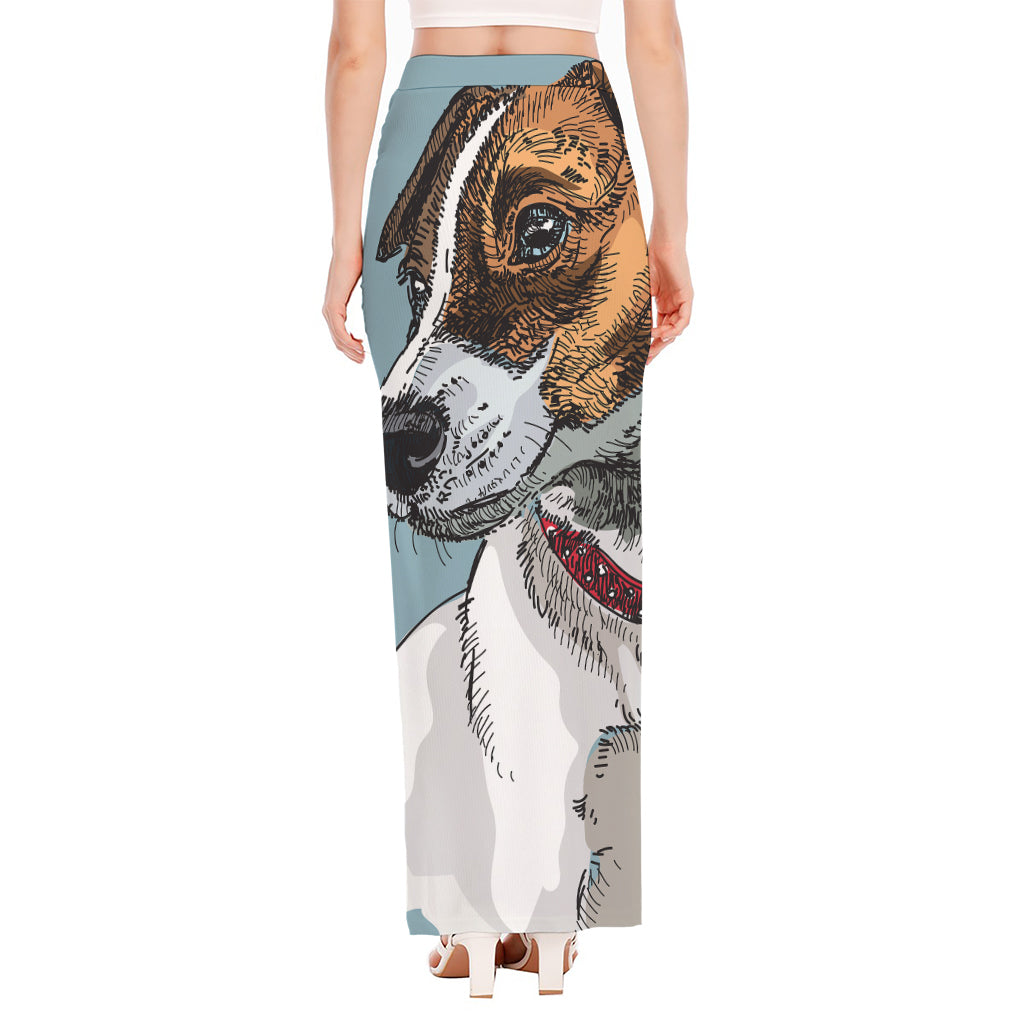 Drawing Jack Russell Terrier Print High Slit Maxi Skirt