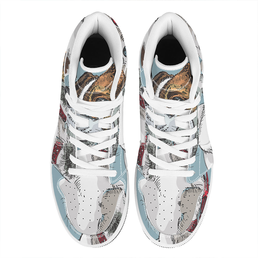 Drawing Jack Russell Terrier Print High Top Leather Sneakers