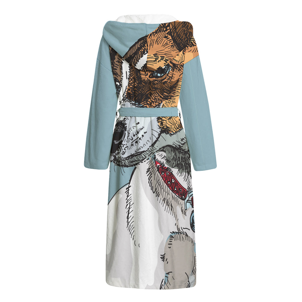 Drawing Jack Russell Terrier Print Hooded Bathrobe