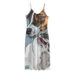 Drawing Jack Russell Terrier Print Jersey Midi Cami Dress