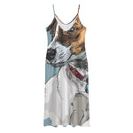 Drawing Jack Russell Terrier Print Jersey Midi Cami Dress