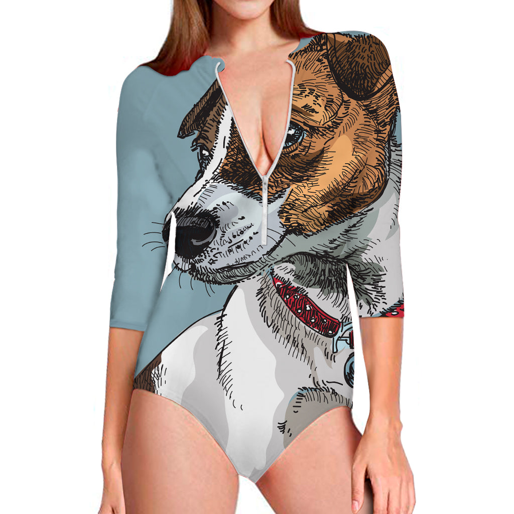 Drawing Jack Russell Terrier Print Long Sleeve Swimsuit