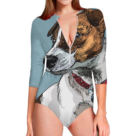 Drawing Jack Russell Terrier Print Long Sleeve Swimsuit